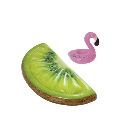 Picture of Pack Inflatable beach mattress kiwi slice 178x85 cm - Floating glass holder model pink flamingo