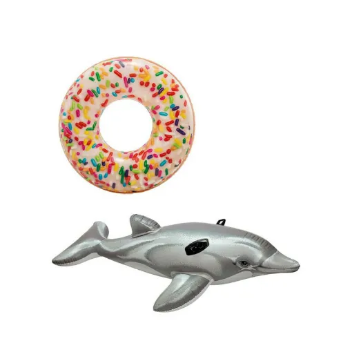 Picture of Pack Inflatable Donut Inflatable Buoy with sugar flakes 114 cm diameter - Inflatable Dolphin Beach Mattress 175 cm