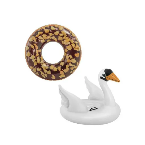 Picture of Pack Inflatable chocolate donut inflatable buoy 114 cm diameter - Swan inflatable buoy 130x102x99 cm