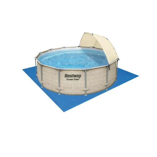 Picture of Pack BESTWAY Round Tubular Swimming Pool - Steel Pro - 396 x 107 cm - with awning - Ground Cover - 488 x 488 cm