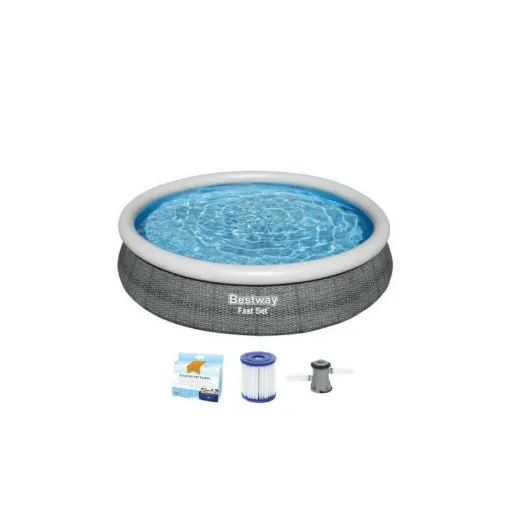 Picture of Pack BESTWAY Round self-supporting pool - Fast Set - 366 x 76 cm - Rattan pattern - Filter pump - Cartridge - Maintenanc