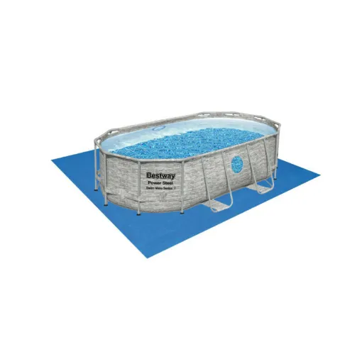 Picture of Pack BESTWAY Tubular swimming pool oval - Power Steel - 427 x 250 x 100 cm - Rattan pattern - Floor mat - 488 x 488 cm