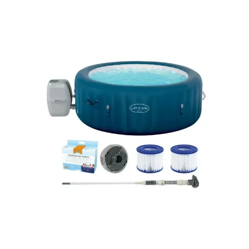 Picture of Pack BESTWAY Round Inflatable Spa - 6 places - 196 x 71 cm - WIFI - Lay-Z-Spa Milan Airjet Plus - Vacuum cleaner - Aquas