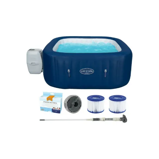 Picture of Pack BESTWAY Square Inflatable Spa - 6 places - 180 x 71 cm - Lay-Z-Spa Hawaii Airjet - Vacuum cleaner - Aquascan - Wate