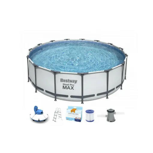 Picture of Pack BESTWAY Round Tubular Swimming Pool - Steel Pro Max - 457 x 122 cm - Frisbee autonomous vacuum cleaner - Water trea