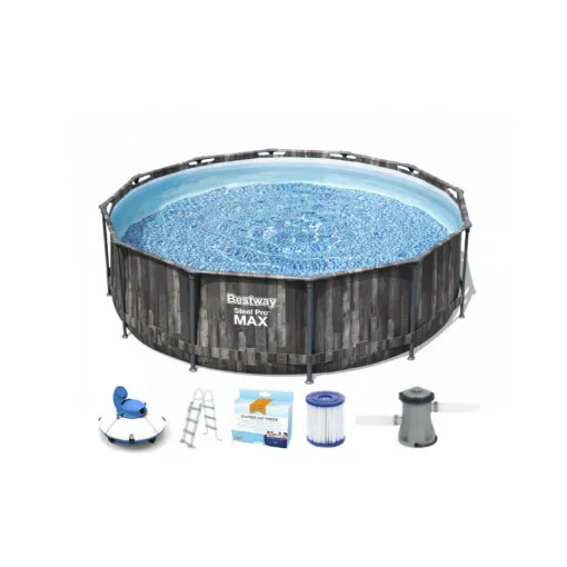 Picture of Pack BESTWAY Tubular swimming pool round - Steel Pro Max - 366 x 100 cm - wood pattern - Robot vacuum cleaner Frisbee -