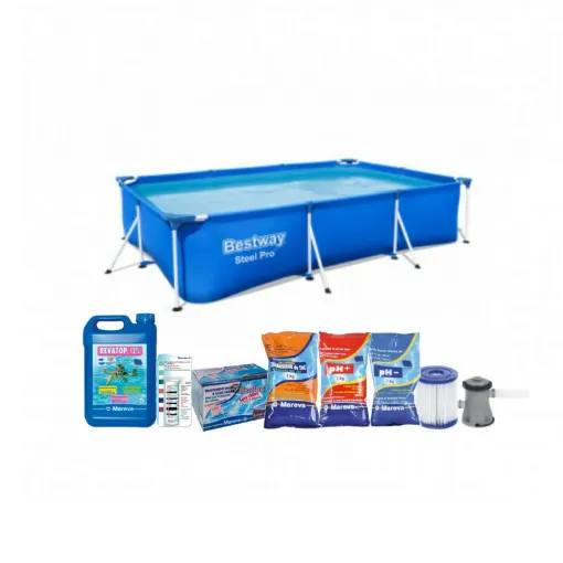 Picture of Pack Self-supporting swimming pool - 300x201x66 cm - 3300L - Berling'o - Algicide Ravatop 12 % - Products for pH - Ecodo