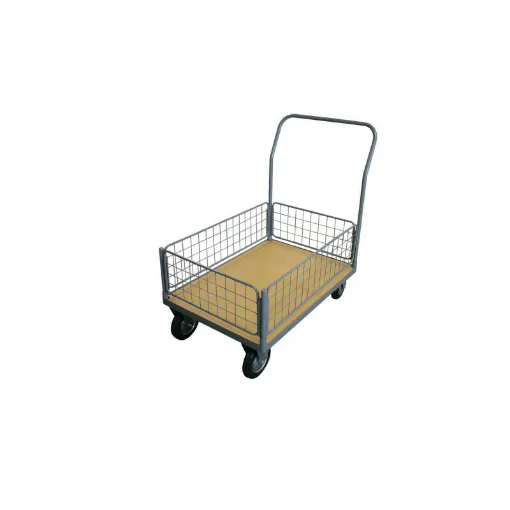 Picture of Trolley 250 kg wooden tray 1 backrest - 4 half rails 1200x800 mm