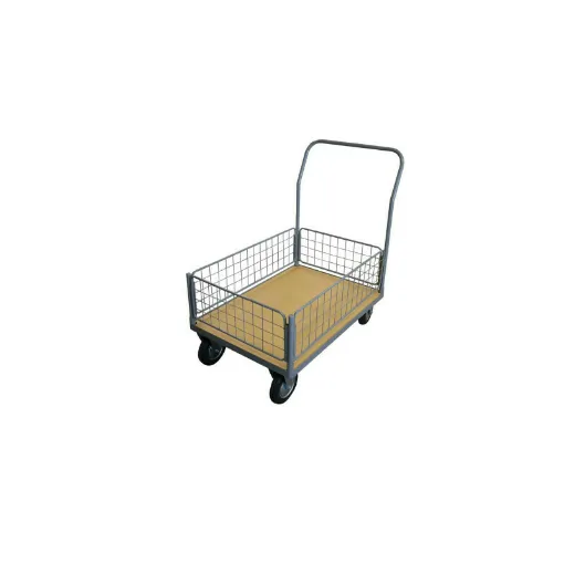 Picture of Trolley 250 kg wooden tray 1 backrest - 4 half rails 1000x700 mm