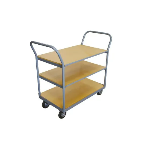 Picture of Warehouse trolley - 3 wooden trays - 250 kg