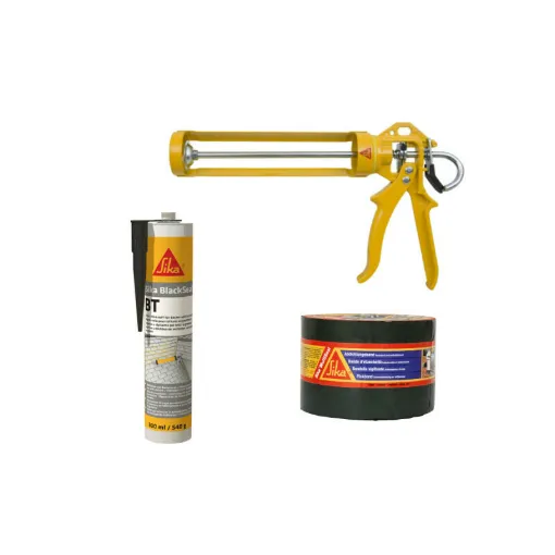 Picture of SIKA kit tile covering Bituminous sealing tape - Black mastic glue 540g - Manual gun for cartridges