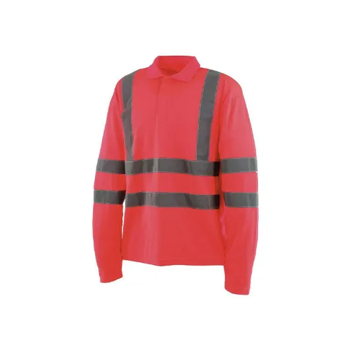 Picture of High Visibility Polo Shirt - Long Sleeves - Neon Red - S