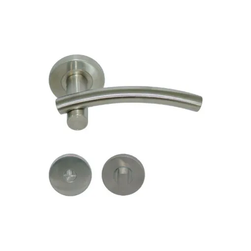 Picture of Handles model Leognan with round roses with lock without sight glass - stainless steel 304 brushed matt