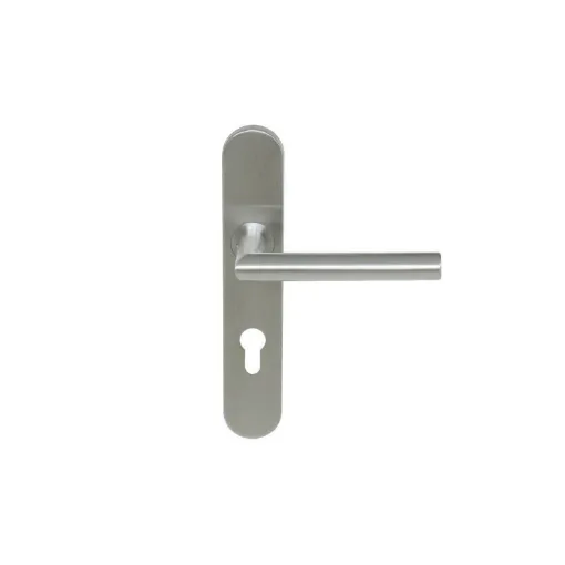 Picture of Handle on stainless steel plate - Pomerol Plate - With cylinder hole - Brushed finish