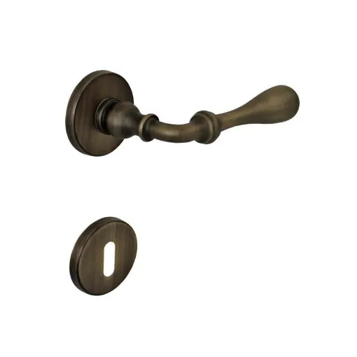 Picture of Door Handle with Round Rosette with Key SEVEN ITALIA Zamak - Bronze Brushed Finish - 50x140x72mm