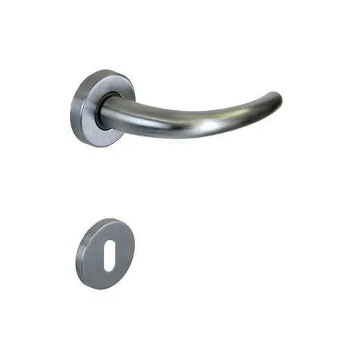 Picture of Door Handle with Round Rosette with Key SEVEN ITALIA Zamak - Satin Chrome Finish - 45x130x69mm