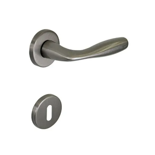 Picture of Door Handle with Round Rosette with Key SEVEN ITALIA Zamak - Satin Nickel Finish - 50x140x62mm