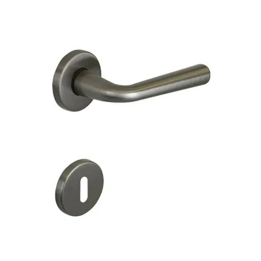 Picture of Door Handle with Round Rosette with Key SEVEN ITALIA Zamak - Satin Nickel Finish - 50x136x57mm