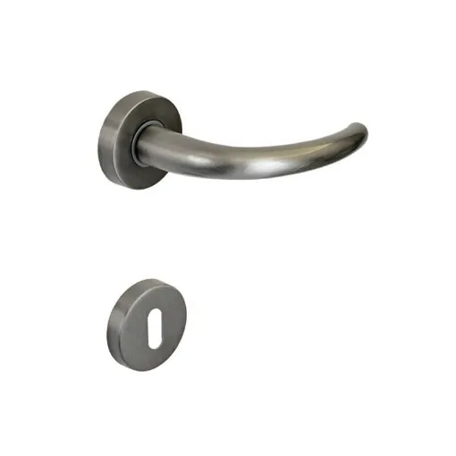 Picture of Door Handle with Round Rosette with Key SEVEN ITALIA Zamak - Satin Nickel Finish - 45x130x69mm