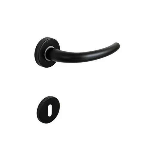 Picture of Door Handle with Round Rosette with Key SEVEN ITALIA Zamak - Matte Black Finish - 45x130x69mm