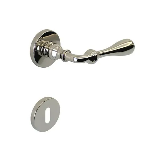 Picture of Door Handle with Round Rosette with Key SEVEN ITALIA Zamak - Polished Nickel Finish - 50x140x72mm