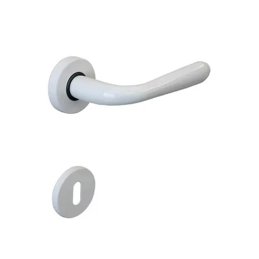 Picture of Door Handle with Round Rosette with Key SEVEN ITALIA Zamak - Matte White Finish - 45x128x59mm