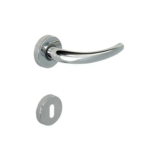 Picture of Door Handle with Round Rosette with Key SEVEN ITALIA Zamak - Polished Chrome Finish - 45x130x69mm