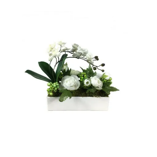 Picture of Rectangular composition mini White Orchid 2 stems 21 cm