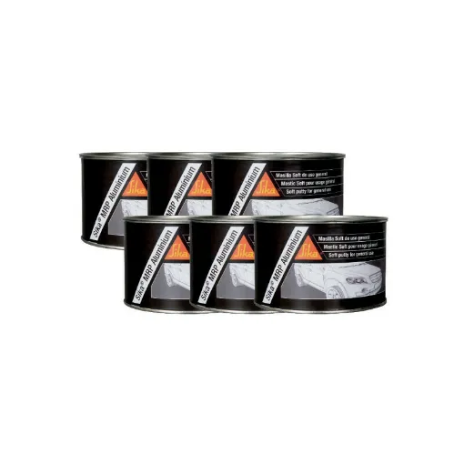 Picture of Batch of 6 fine aluminium fillers for body repair - SIKA MRP Aluminium - Grey - 2,5kg