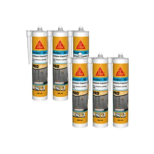 Picture of Batch of 6 quick-drying silicone sealants SIKA SikaSeal-182 Sanitaire Express 1h - White - 300ml