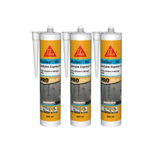 Picture of Set of 3 quick-drying silicone sealants SIKA SikaSeal-182 Sanitaire Express 1h - White - 300ml