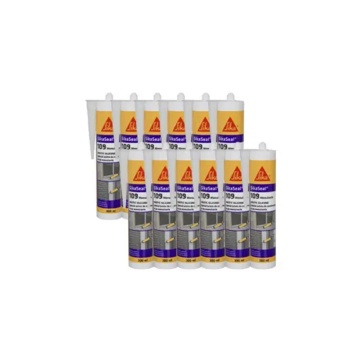 Picture of Pack of 12 Silicone putties SIKA Sikaseal 109 Carpentry - White PVC - 300ml