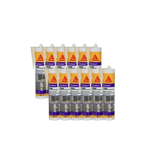 Picture of Set of 12 Silicone sealants for carpentry joints - SIKA SikaSeal 109 Carpentry - Beige- 300ml