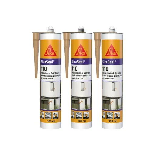 Picture of Set of 3 SIKA SikaSeal 110 Carpentry & Glazing Silicone Sealants - Stone Beige - 300ml