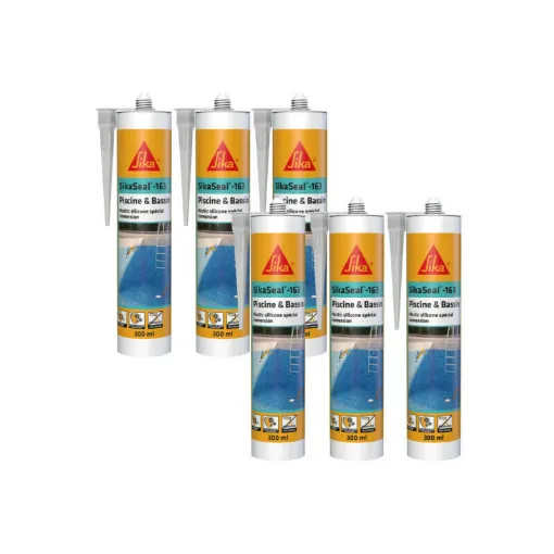 Picture of Pack of 6 SIKA Sikaseal silicone sealants - 163 Piscine & Bassin - Transparent - 300ml