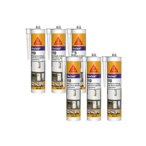 Picture of Pack of 6 SIKA SikaSeal 110 Silicone Sealants for Windows & Glazing - White PVC - 300ml