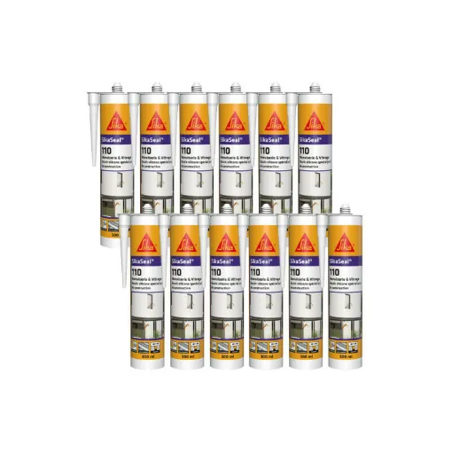 Picture of Pack of 12 SIKA SikaSeal 110 Silicone Sealants for Windows & Glazing - White PVC - 300ml