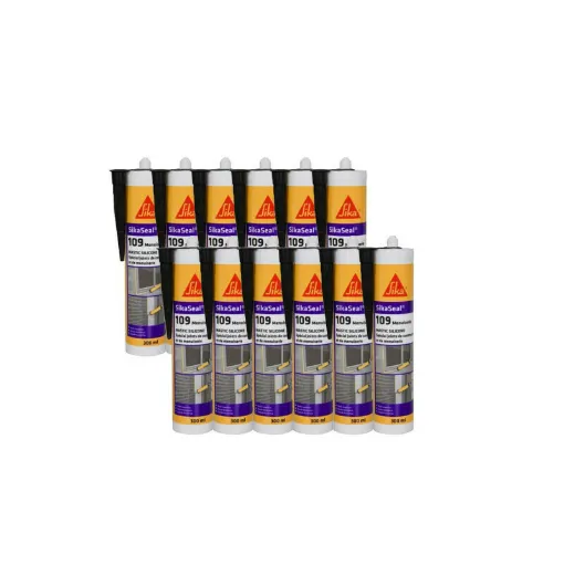 Picture of Set of 12 Silicone sealants for carpentry joints - SIKA SikaSeal 109 Carpentry - Black - 300ml