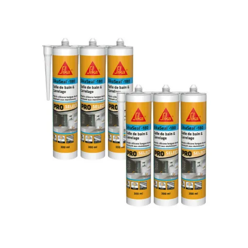 Picture of Pack of 6 SIKA Sikaseal-180 Bathroom & Tile Silicone Sealants - White - 300ml