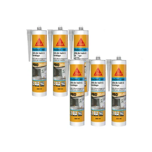 Picture of Pack of 6 SIKA Sikaseal-180 Bathroom & Tiling Silicone Sealants - Transparent - 300ml