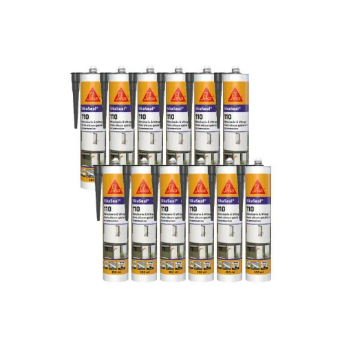 Picture of Pack of 12 SIKA SikaSeal 110 Silicone Sealants for Windows & Glazing - Anthracite - 300ml