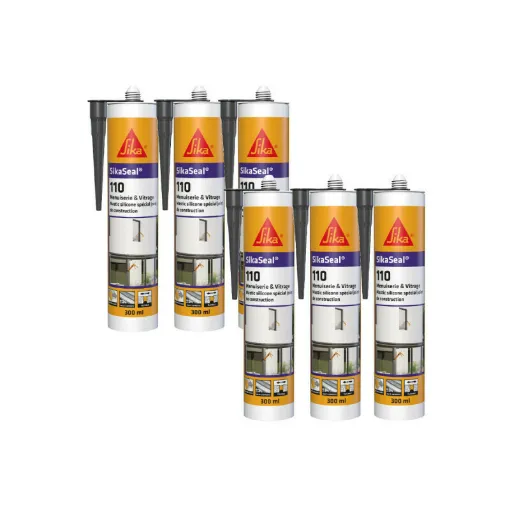 Picture of Pack of 6 SIKA SikaSeal 110 Silicone Sealants for Windows & Glazing - Anthracite - 300ml