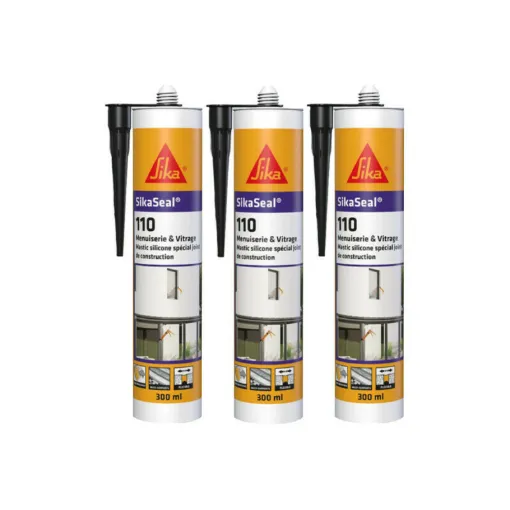 Picture of Set of 3 SIKA SikaSeal 110 Carpentry & Glazing Silicone Sealants - Black - 300ml