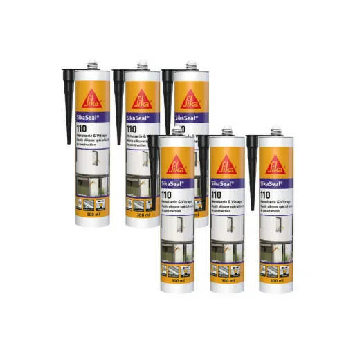 Picture of Pack of 6 SIKA SikaSeal 110 Silicone Sealants for Windows & Glazing - Black - 300ml