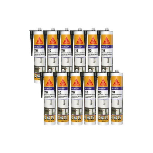 Picture of Set of 12 SIKA SikaSeal 110 Silicone Sealants for Windows & Glazing - Black - 300ml