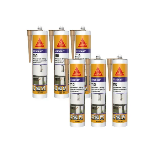 Picture of Pack of 6 SIKA SikaSeal 110 Silicone Sealants for Windows & Glazing - Stone Beige - 300ml