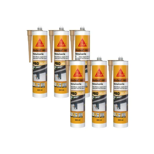 Picture of Pack of 6 SIKA Sikaseal-185 Carpentry Silicone Sealants - Stone Beige - 300ml