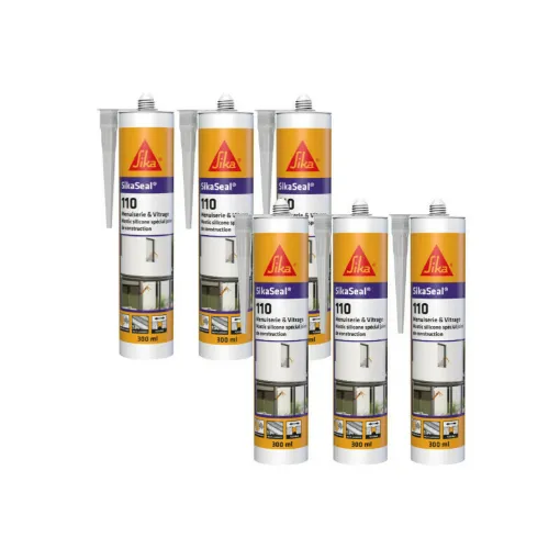 Picture of Pack of 6 SIKA SikaSeal 110 Carpentry & Glazing Silicone Sealants - Transparent - 300ml