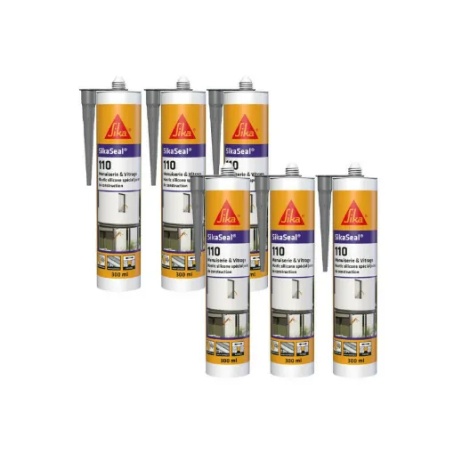 Picture of Pack of 6 SIKA SikaSeal 110 Carpentry & Glazing Silicone Sealants - Grey - 300ml