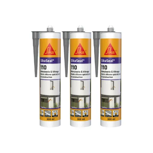 Picture of Set of 3 SIKA SikaSeal 110 Carpentry & Glazing Silicone Sealants - Grey - 300ml